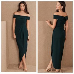 BHLDN Thompson Off-The-Shoulder Dress in Dark Emerald